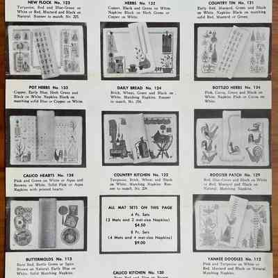 Herbs 132 placemat set, top center.: From “Country Prints Mat Sets and Luncheon Squares by Robert Darr Wert”, c.1955. Collection of Sara Leeper.