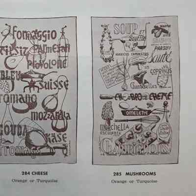 Motif Gourmet Mushrooms 285 towel/wallhanging, right.: From “Country Prints by Robert Darr Wert and Neighbors”, c.1966. Image: Clark Peramo