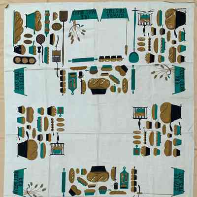Tablecloth: Daily Bread 453, c.1954, 52”x72”, Turquoise