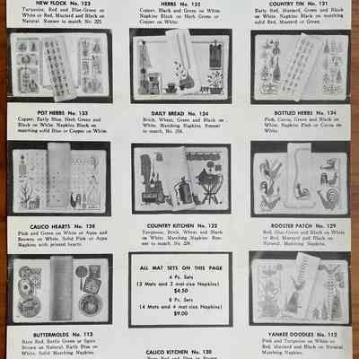 Pot Herbs 133, second row, left.: From “Country Prints Mat Sets and Luncheon Squares by Robert Darr Wert”, c.1955. Collection of Sara Leeper.