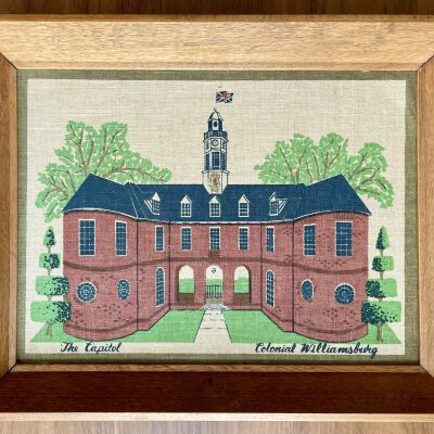 Print of The Capitol, Colonial Williamsburg, in a c.1959 natural wood Country Prints frame.: PKM collection.
