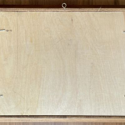 Back of framed print.: Country Prints backing board replaced with plywood and finishing nails.