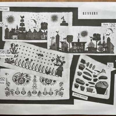 Village 213 table runner, upper left corner.: From “Mat Sets by Robert Darr Wert/Country Prints”, p.4, c.1960. Image: PKM
