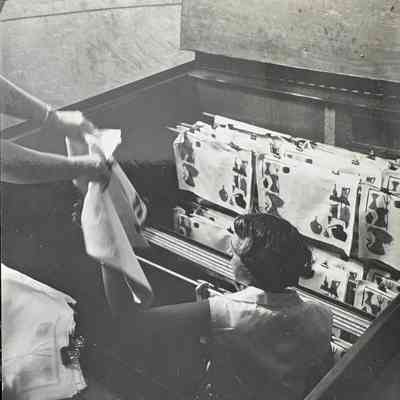 Kurth Malting commission in the Country Prints curing oven.: Image: Collection of Sara Leeper. Image: unidentified photographer and media source.