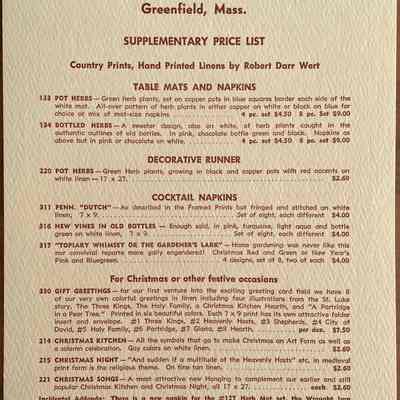 Supplemental price list, c.1955, side 1.: Collection of Sara Leeper.