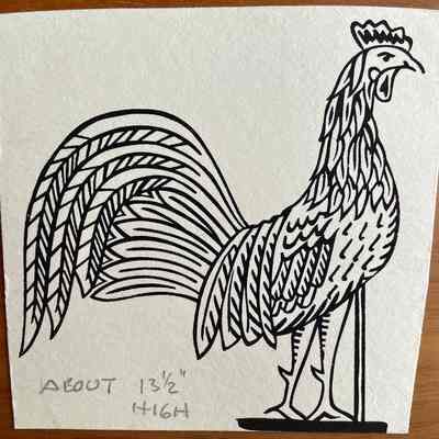 Rooster art: 4 1/4” w x 4 1/2” h.