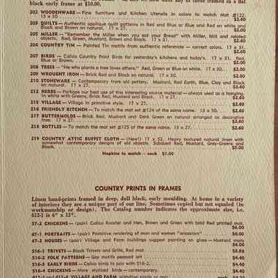 Price list page with notation about framed Kitchen Hangings (top).: Collection of Sara Leeper.