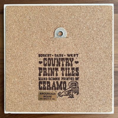 Tile back with Country Print Tiles branding and retailer’s label.