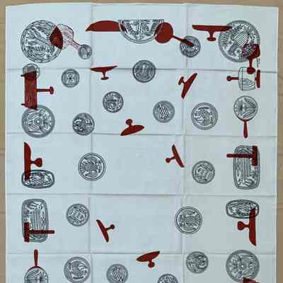 Tablecloth: Buttermolds 451, c.1959, 52”x72”, Red