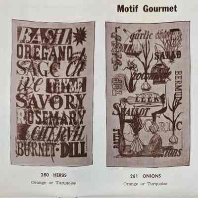 Herbs 280 towel/wallhanging, left.: From “Country Prints by Robert Darr Wert and Neighbors”, c.1966. Images: Clark Peramo, unless noted.