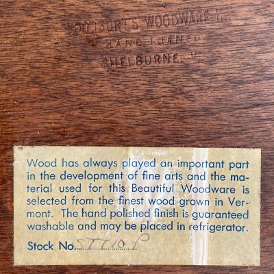 Woodbury’s Woodware, Inc., imprint and descriptive label.