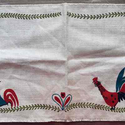 Example of napkin on off-white linen.: PKM collection.