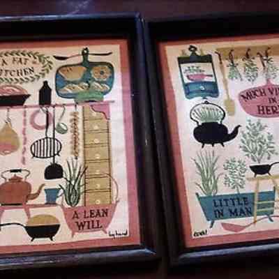 Framed Prints: Kitchen-Herbs 97-3, in late 1950’s black painted Country prints frames.: Image: Worthpoint.com