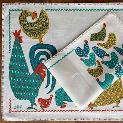 Placemat: New Flock 123, c.1955, Turquoise