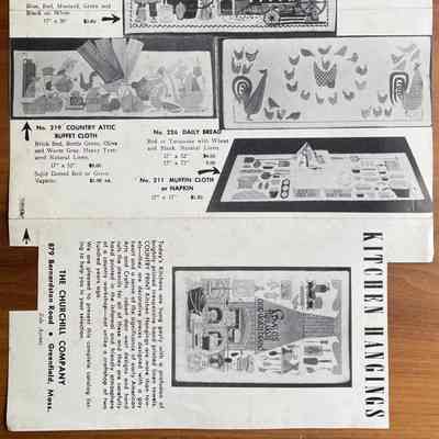Table runner: New FLock (TK), third row down, right.: From “Robert Darr Wert/Country Prints Kitchen Hangings”, c.1953. Collection of Sara Leeper.
