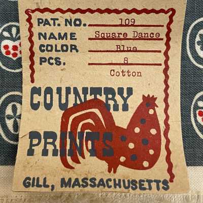 Country Prints tag with product info.: Gill Historical Commission collection.
