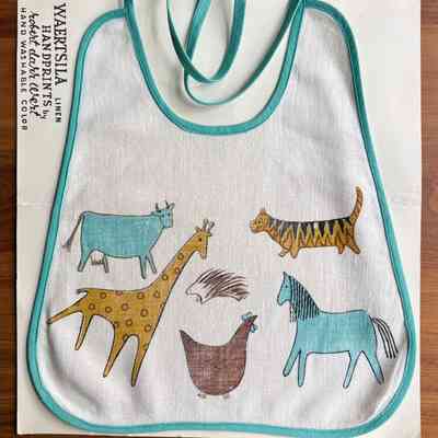 Child’s Set: Waertsila Linen Handprints & Arabia Finland, Zoo Breakfast Set