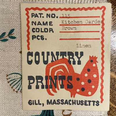 Country Prints tag for placemat set.: Gill Historical Commission collection. Image: Michael J. Dawson.