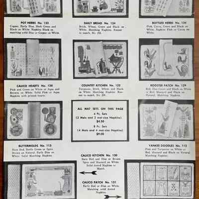Yankee Doodles 112, fourth row, right.: From “Country Prints Mat Sets and Luncheon Squares by Robert Darr Wert”, c.1955.