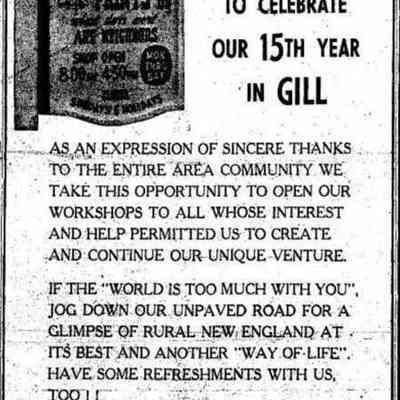 Road sign in a Country Prints 15th Anniversary ad, Greenfield Reporter, October 1964.: Image: Newspapers.com