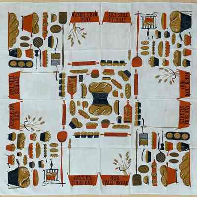 Tablecloth: Daily Bread 453, c.1954, 52”x52”, Red