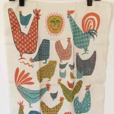Towel, Wallhanging: Calico Morn 207, Turquoise & Brick Red