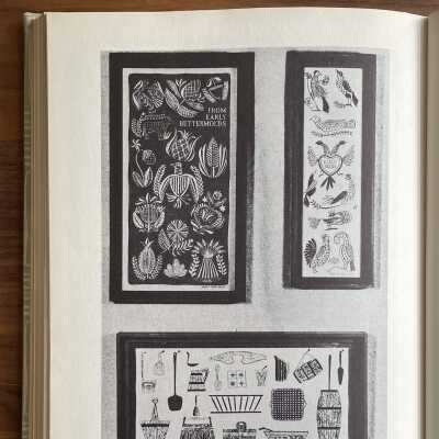 Buttermold print, upper left corner.: From, “Blockprinting on Fabrics”, by Florence Harvey Petit, p.126, 1952. PKM collection.