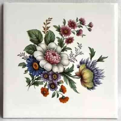 Tile: Transferware, Flowers (TK)