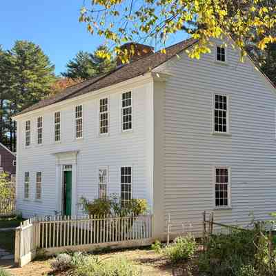 The Solomon Richardson Saltbox (nka: Richardson House and Garden) shown in the upper right of the composition.