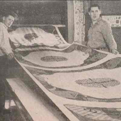 Calico Kitchen 452 tablecloths printed and ready to dry in the Country Prints silo, 1960’s: Image: Collection of Sara Leeper.