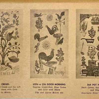 Crewel 263 towel/wallhanging, left.: From “Country Prints by Robert Darr Wert and Neighbors”, c.1963 and c.1966. Image: Michael J. Dawson