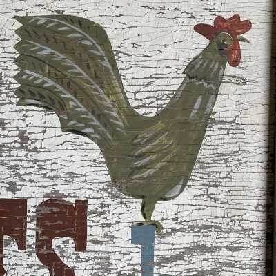 Detail of hand painted rooster.
