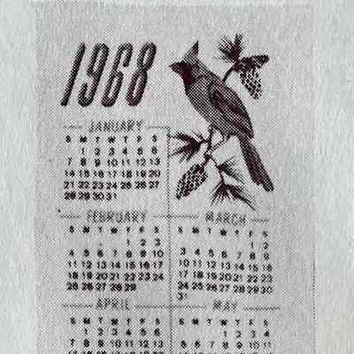 Towel, Calendar: Cardinal 403, 1968