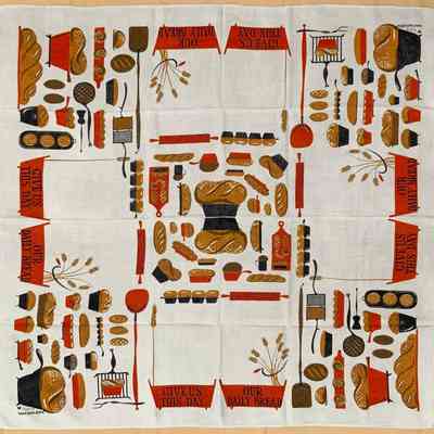 Tablecloth: Daily Bread 453, c.1954, 52”x52”, Red