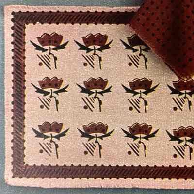 Placemat set with dotted napkin, and date changed to 1954.: Cropped from image below. Images: Ben Calvo, Woman’s Day, February 1954, p.96.