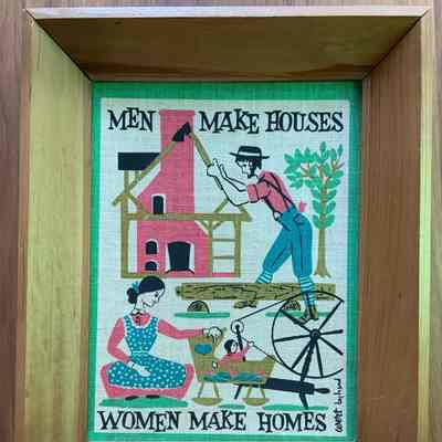 Men Make Houses print in c.1960 Country Prints natural wood frame.: PKM collection.