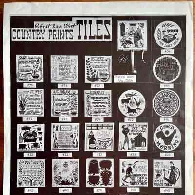 Lavender T-75, second row, second from left.: From “Robert Darr Wert/Country Print Tiles”, c.1960. Collection of Sara Leeper.
