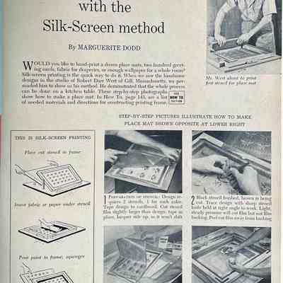 Bob Wert demonstrates the silkscreen process.: Woman’s Day magazine, February 1954, p.97.