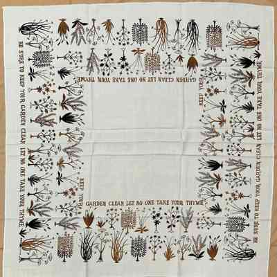 Tablecloth: Herbs 450, Brown/Black on Tan, 52”x52”