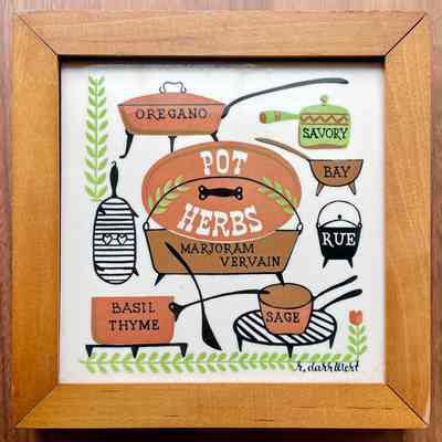 Tile, Framed Single: Pot Herbs T-12 in Natural Wood Frame