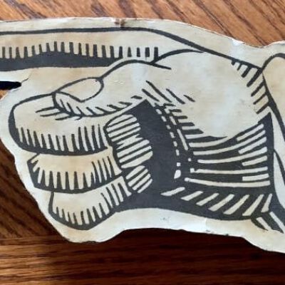 Small manicule or pointing hand (photomechanical reproduction), approximately 4” x 8”.