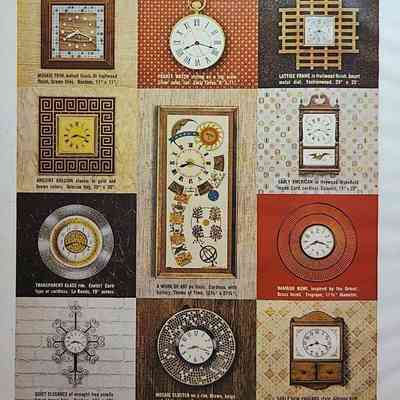 Theme of Time clock, center, in a 1960 GE wall clock advertisement.: Image: Blue Feather Ephemera, eBay.com.