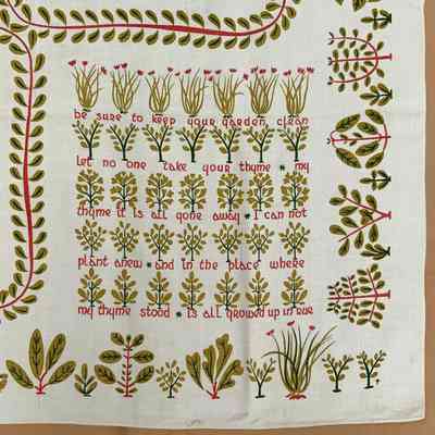 Portion of folk song appearing on opposite corners.