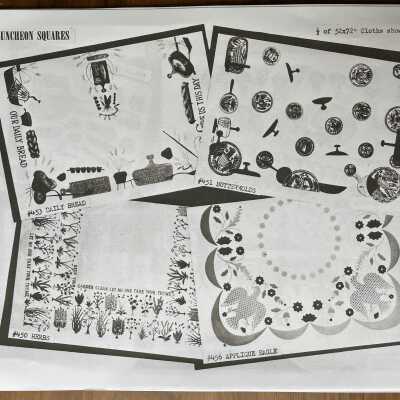 Buttermolds 451 tablecloth, top right corner.: From “Mat Sets by Robert Darr Wert/Country Prints”, p.3, c.1960.