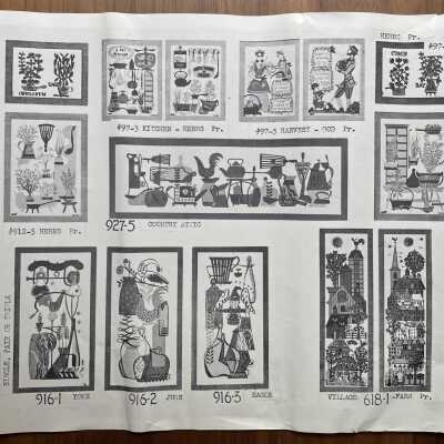 Doodles 715-2 was reworked into Eagle 916-3, bottom center.: From “Country Prints in Frames Designed by Robert Darr Wert”, c.1960.