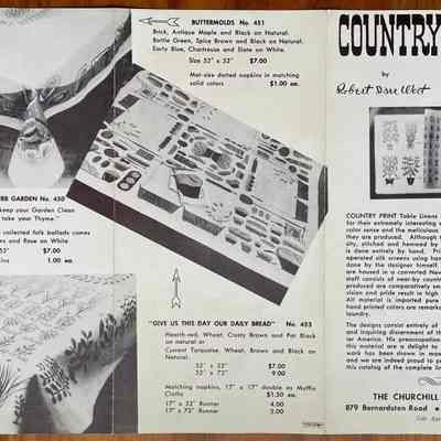 Back of brochure showing three luncheon squares (tablecloths).