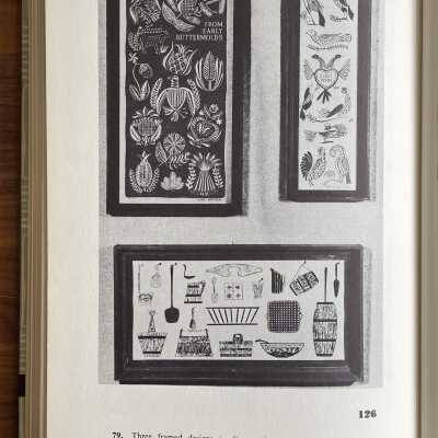 Buttermold 917-1, upper left corner.: From, “Blockprinting on Fabrics”, by Florence Harvey Petit, p.126, 1952. PKM collection.