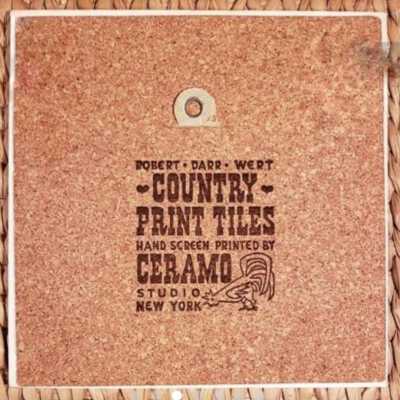 Back of tile with Country Print Tiles branding.