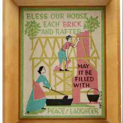 House Blessing print in c.1960 Country Prints natural wood frame.: Image: EBTH.com