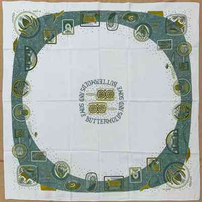 Tablecloth: Buttermolds 451, c.1954, 52”x52”, Early Blue
